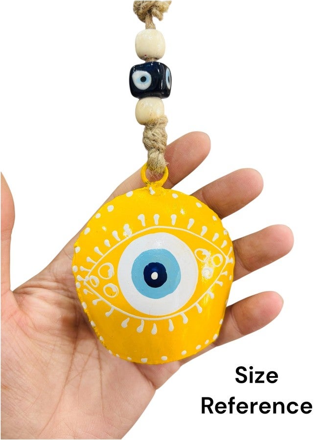 WARMINGO DE Metal Evil Eye Bell Wall Hanging for Home Main Door Entrance | Hand Painted Spiritual Home Decor Decorative Cow Bell | Feng Shui Vastu Evil Eye Good Luck Gift (Yellow) - Image 4